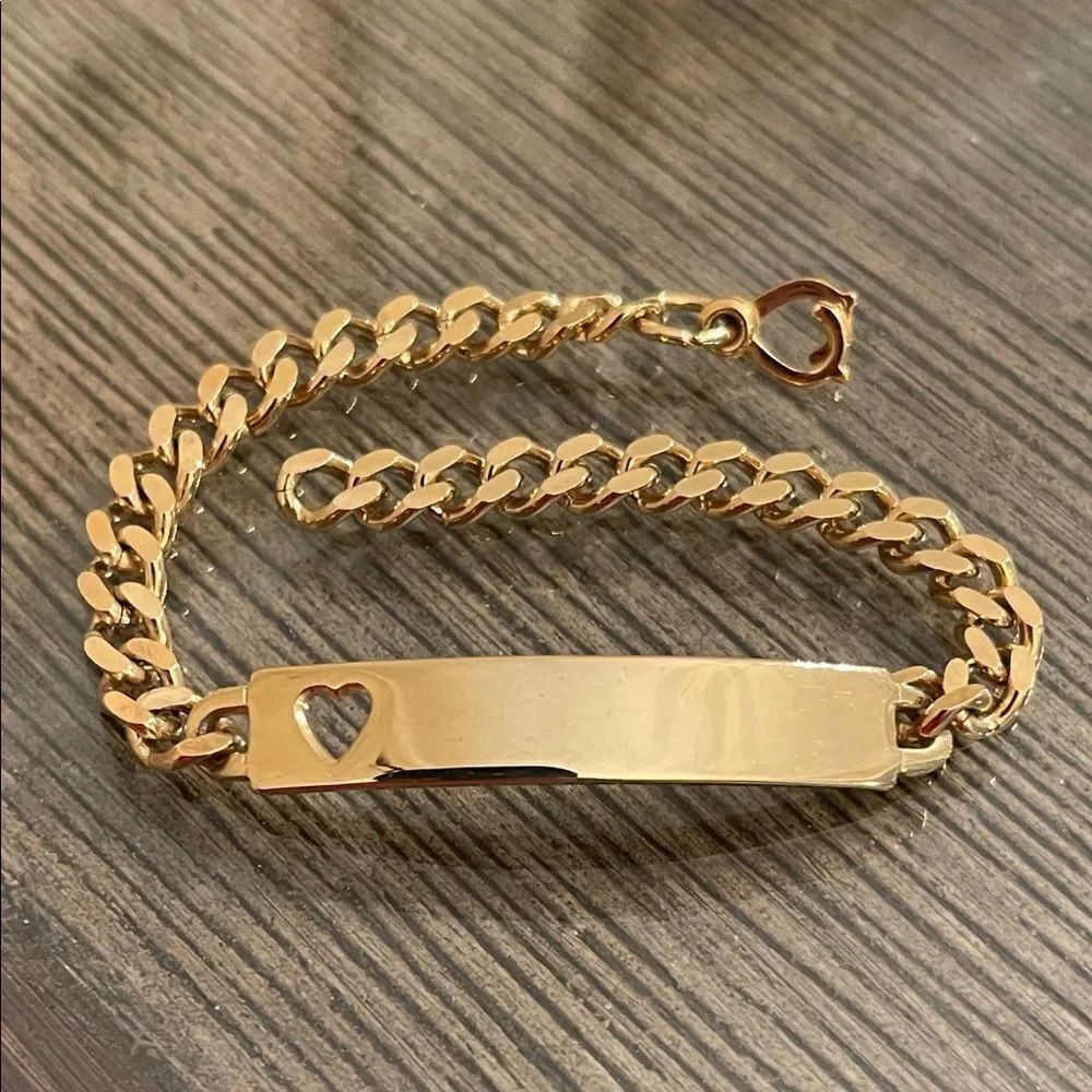 Ladies’ ID Bracelet with Heart Cut Out Plaque Gold-tone Heart Cutout Bracelet
